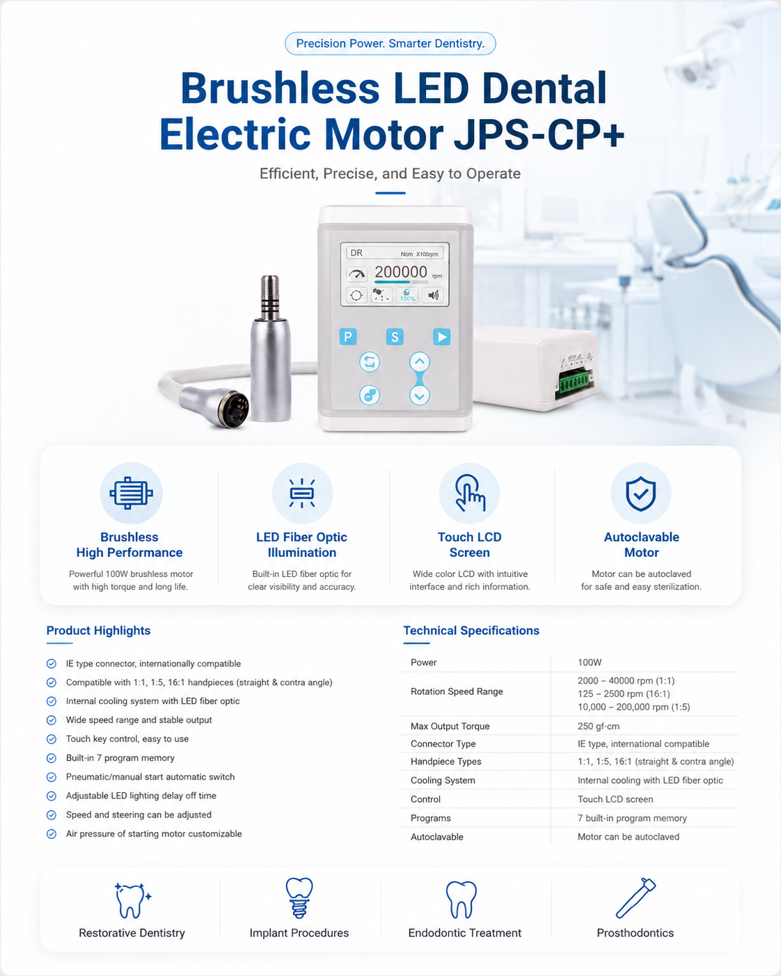 Dental electric motor Brushless LED JPS-CP+ detail 1