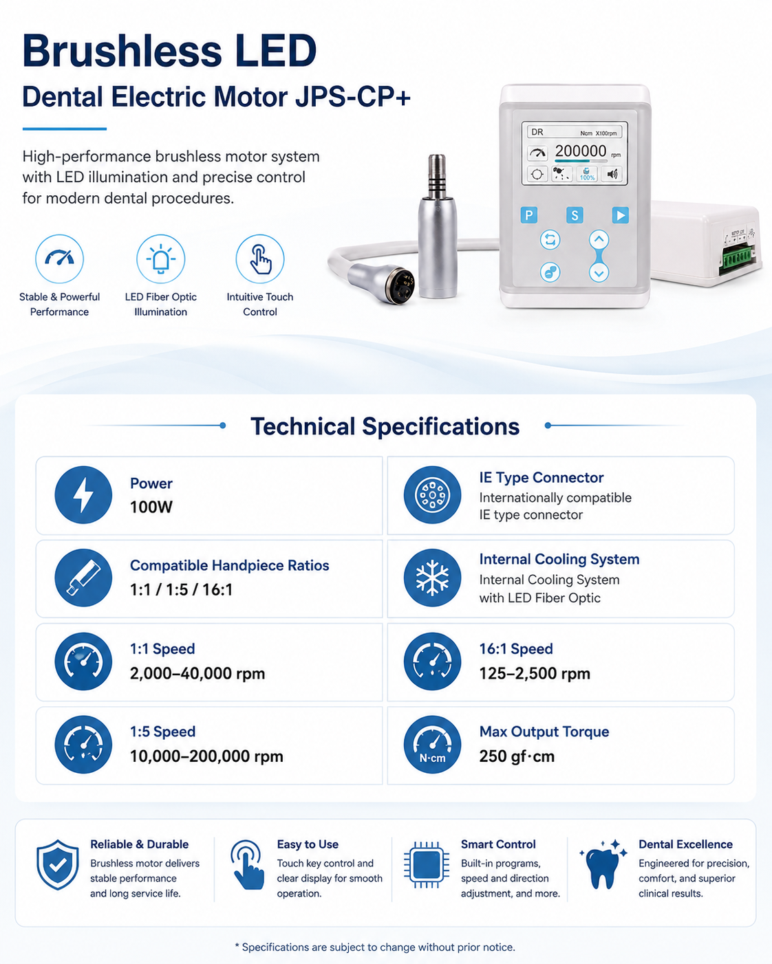 Dental electric motor Brushless LED JPS-CP+ detail 2