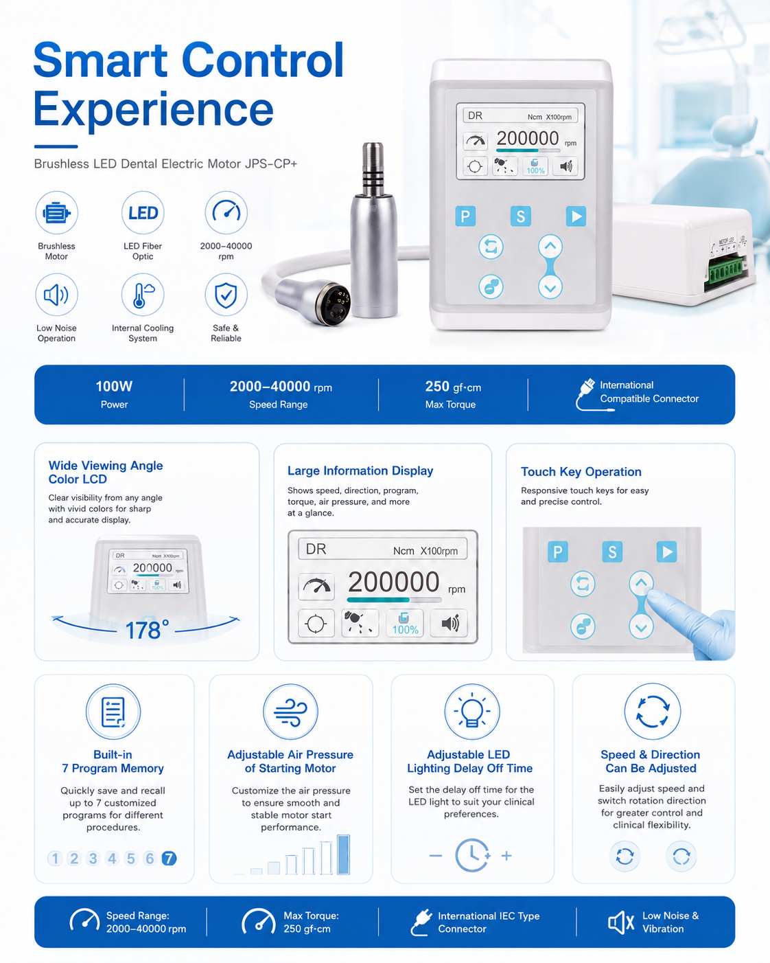 Dental electric motor Brushless LED JPS-CP+ detail 3