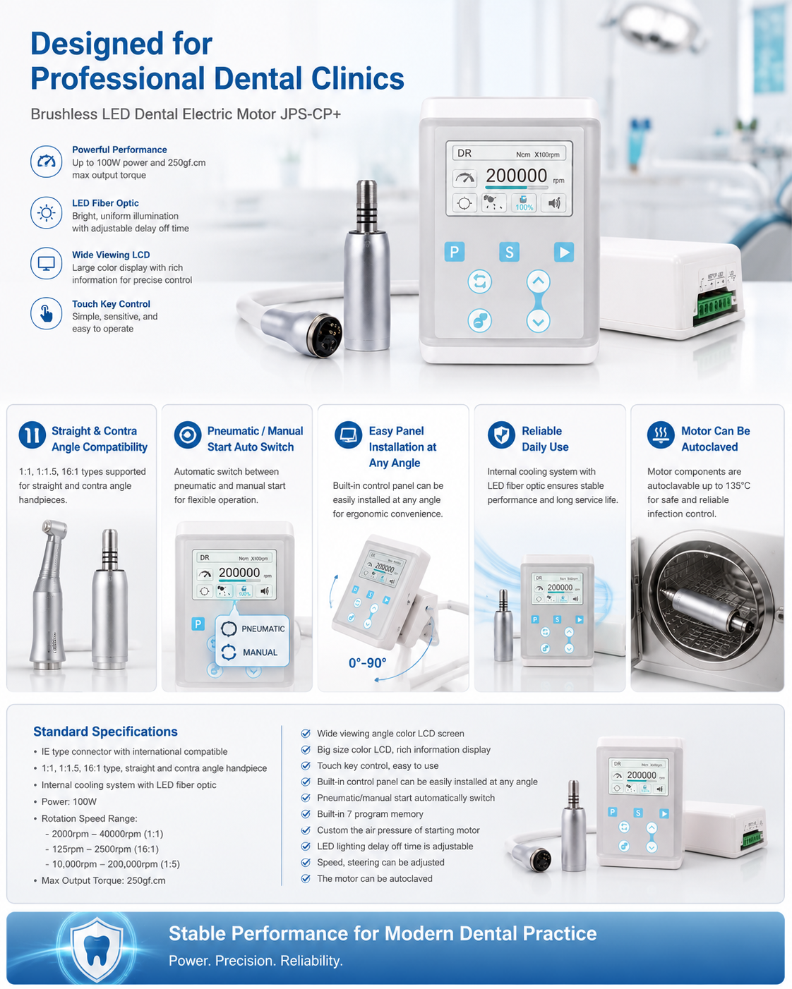 Dental electric motor Brushless LED JPS-CP+ detail 4