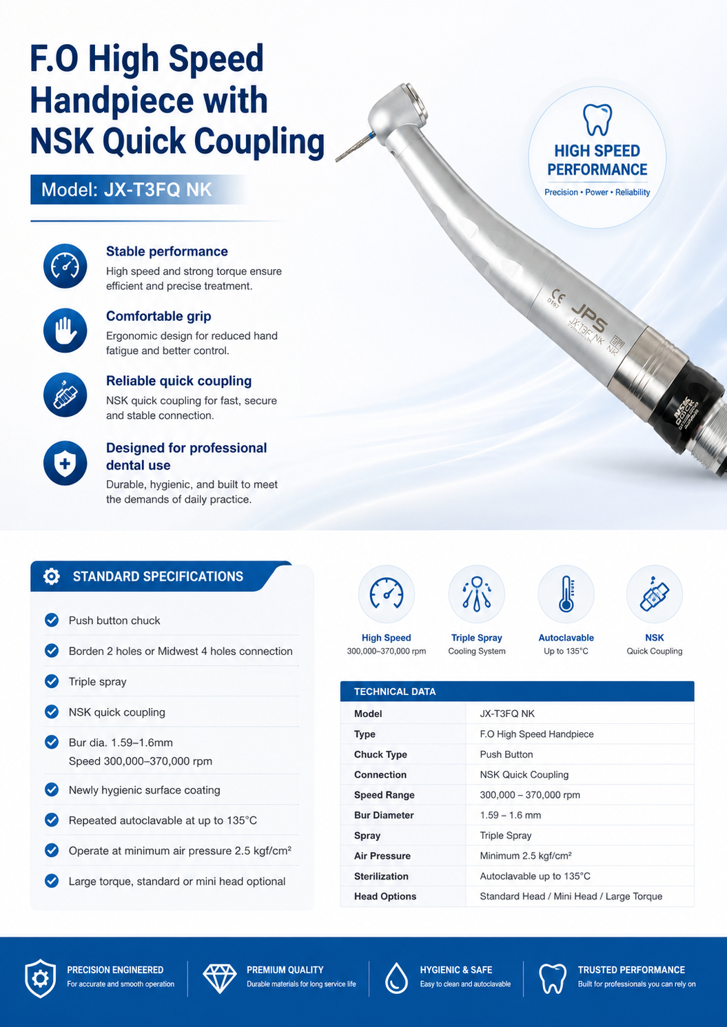 F.O High Speed Handpiece with NSK Quick Coupling JX-T3FQ NK detail 1