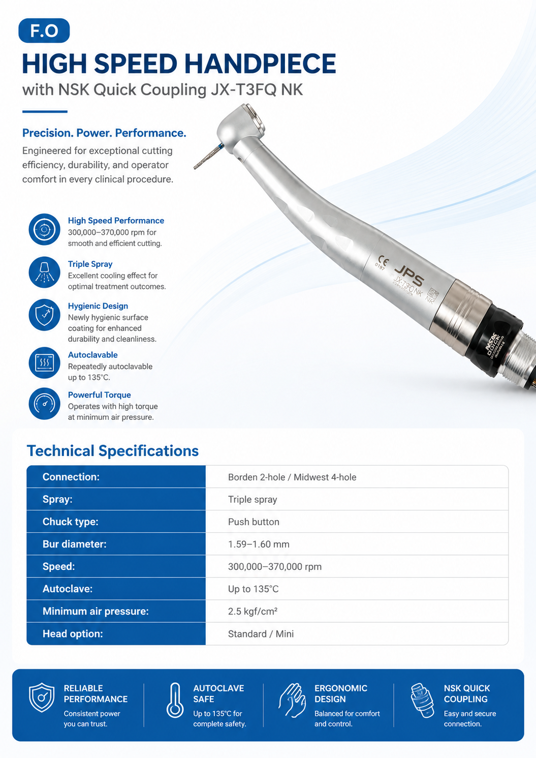 F.O High Speed Handpiece with NSK Quick Coupling JX-T3FQ NK detail 3