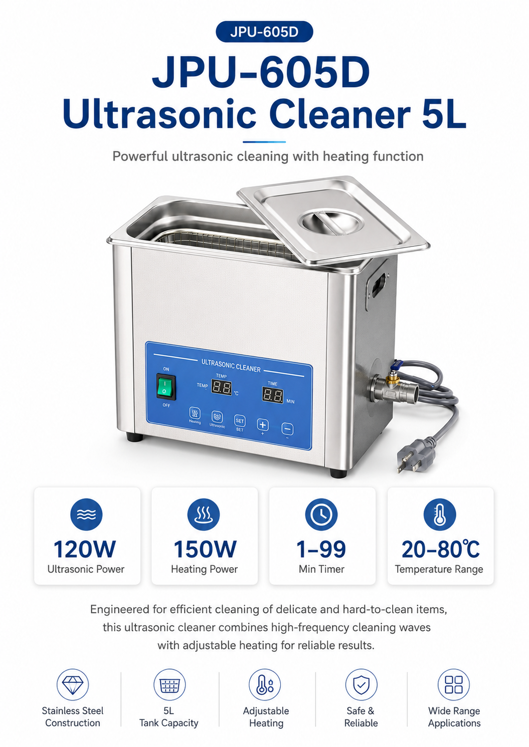 JPU-605D Ultrasonic Cleaner 5L detail 1