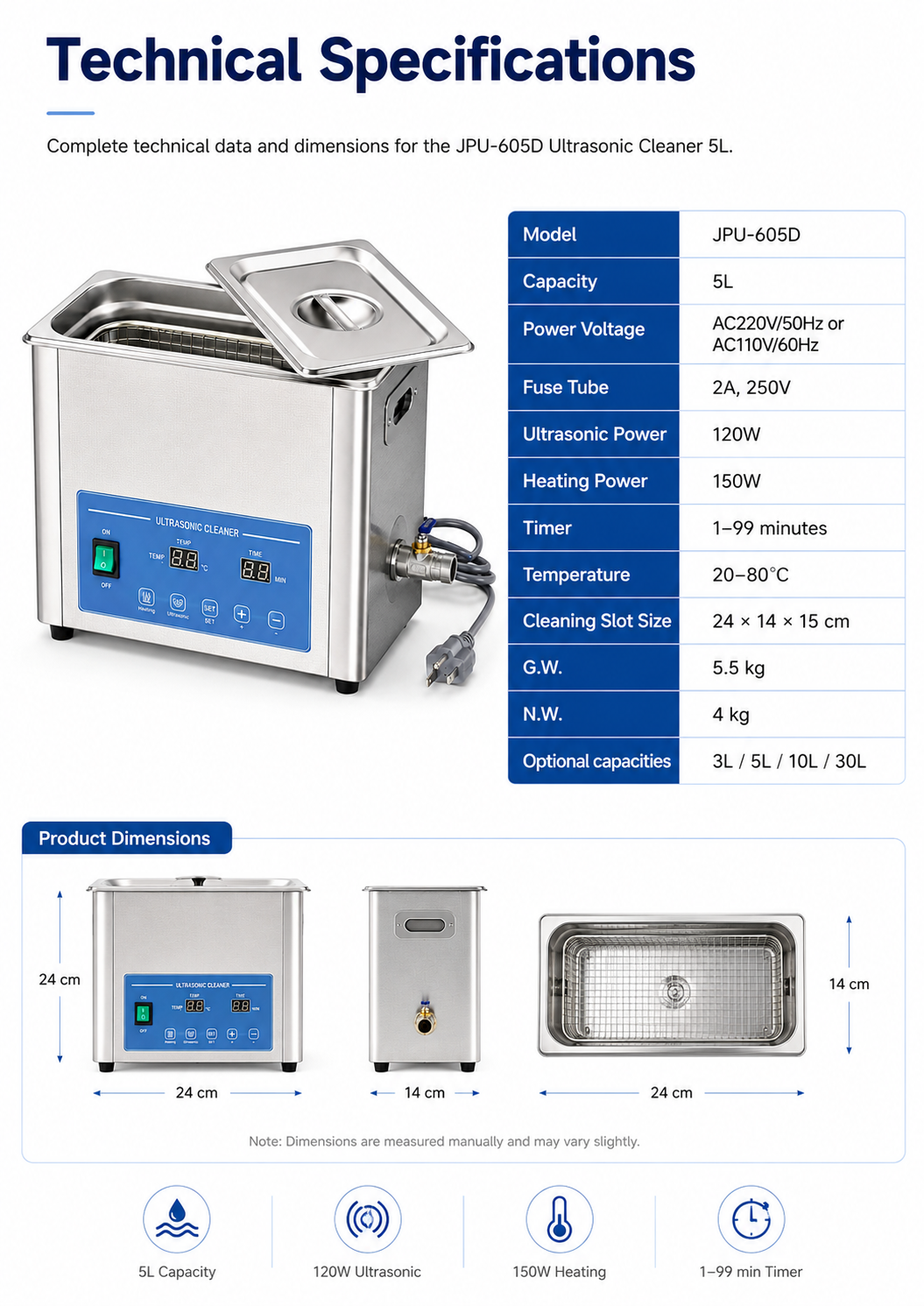 JPU-605D Ultrasonic Cleaner 5L detail 3